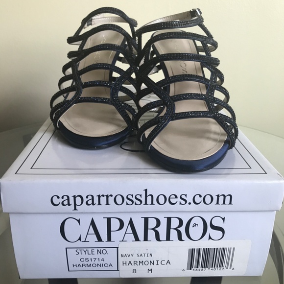 Caparros Navy Blue Satin Harmonica Evening Sandals Women’s Size 8 - Picture 2 of 12